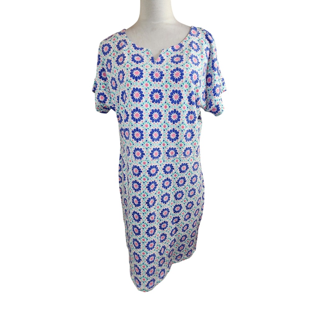 T by Talbots XL Petite Blue Pink Floral Geometric‎ Cross Back Knit Shift Dress